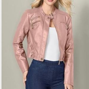 Pink Faux Leather Jacket- Size: Large